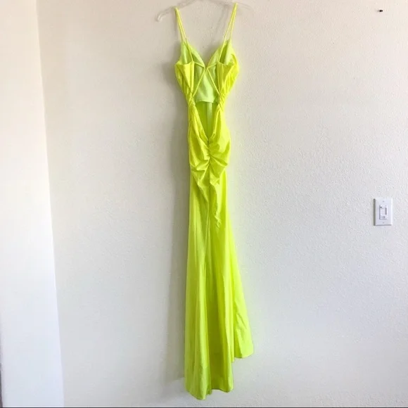 La Femme Neon Yellow Strappy Back Formal Gown - Picture 5 of 13